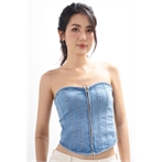 Áo Corset Vải Demin Đan Dây - Xanh Nhạt - T0784