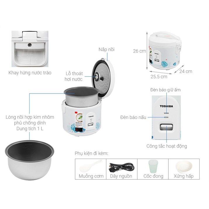 Nồi cơm nắp gài Toshiba 1 lít RC-10JH2PV(B) 3